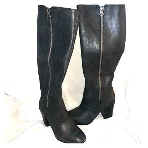 Black distressed leather boots